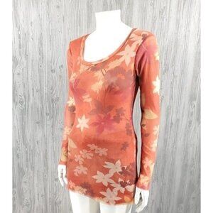 Vintage 90s Y2K Second Skin Printed Top Boho Hippie Floral Mesh